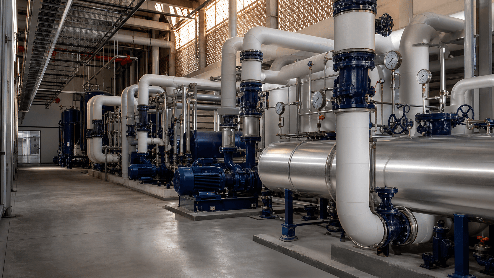 Modern chilled water HVAC plant room