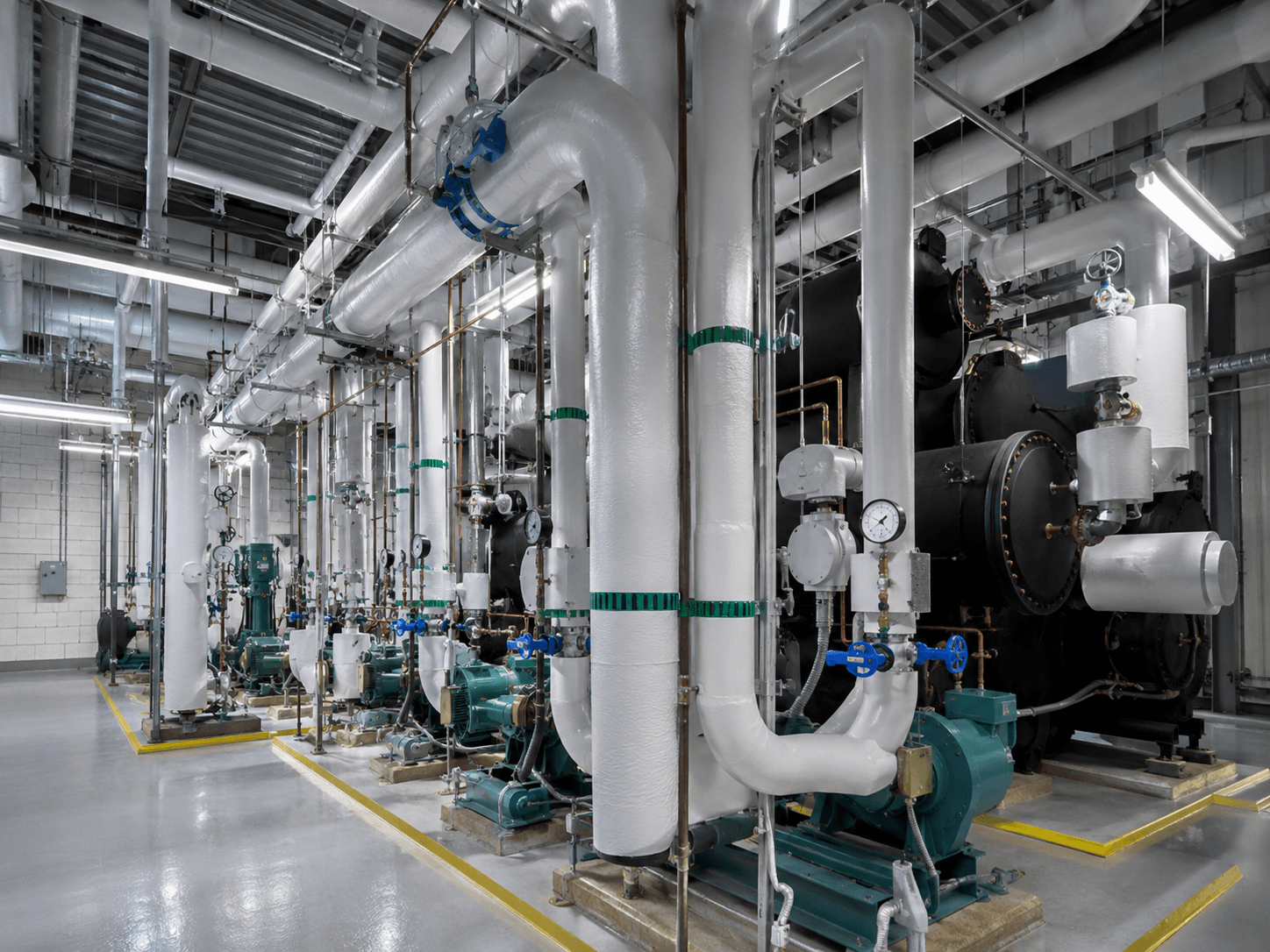 Industrial chilled water piping installation